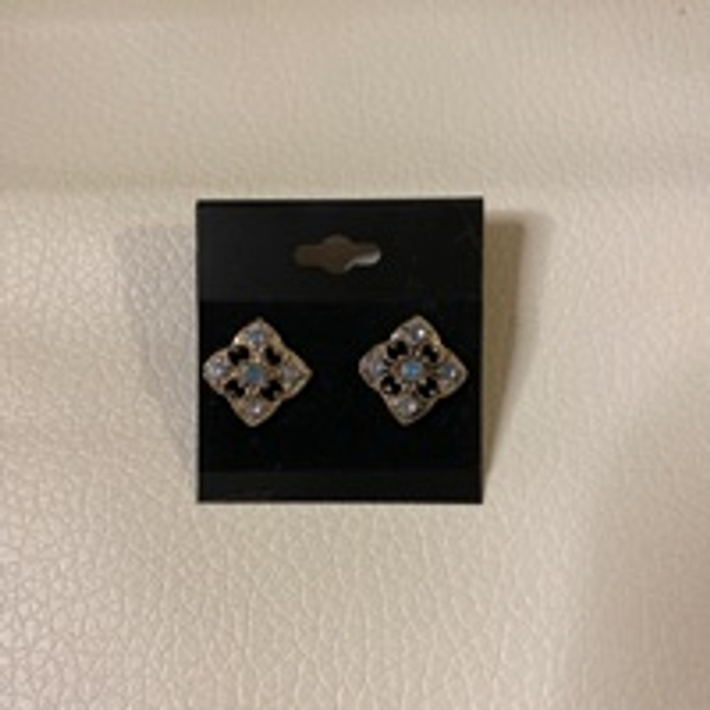 Vintage Art Deco Blue Sliver Tone Post Women's Earrings